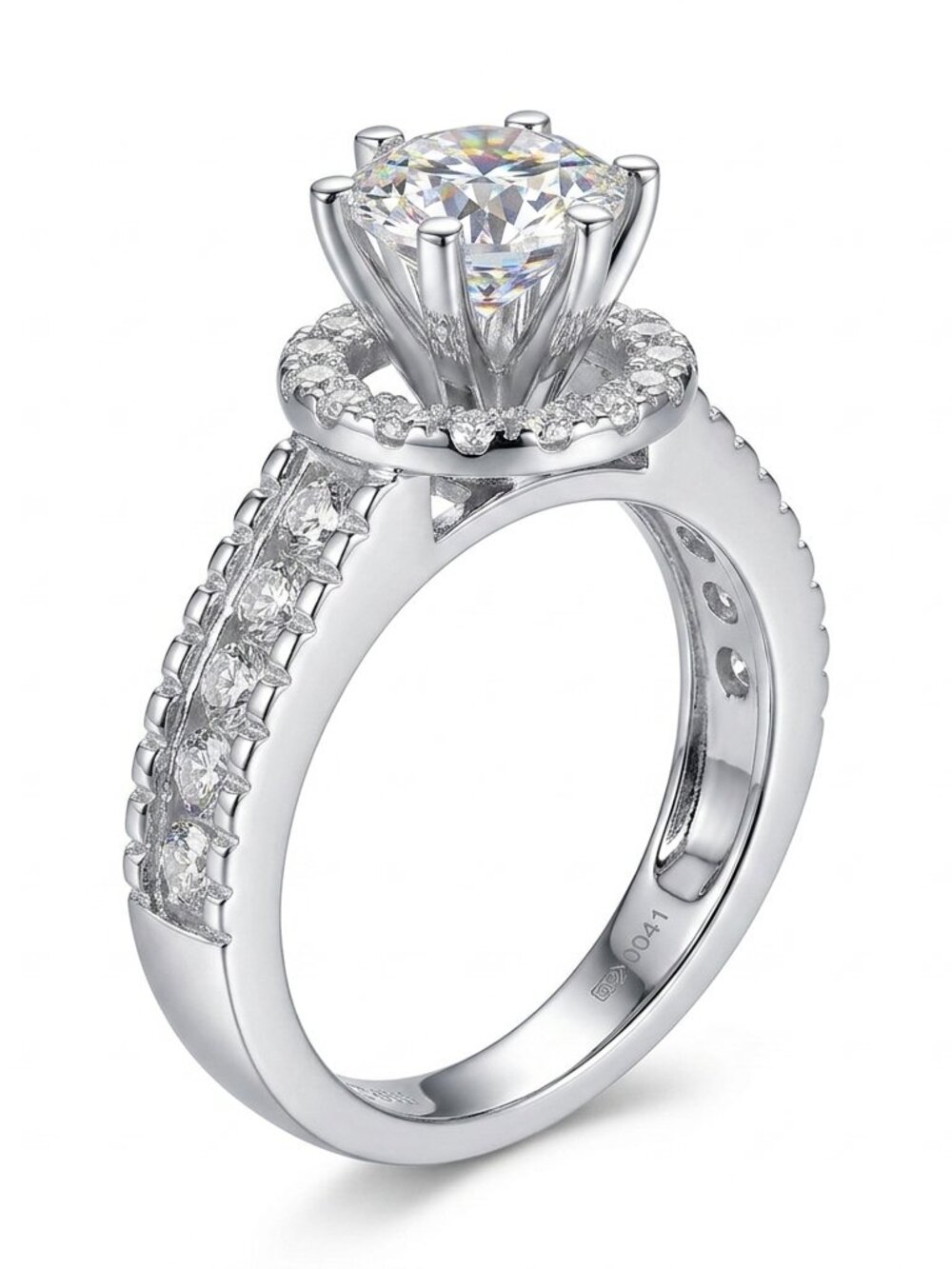 🌸Engagement Round CZ Diamond Bling Anillos Silver Dainty Wedding Ring,UNVN12128